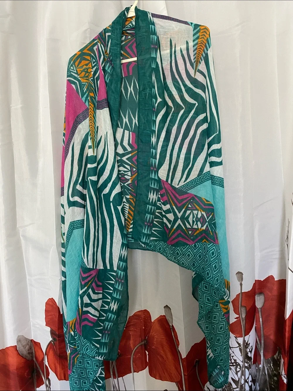 Boho Geometric & Zebra Print Wrap - Teal Pink Multi
